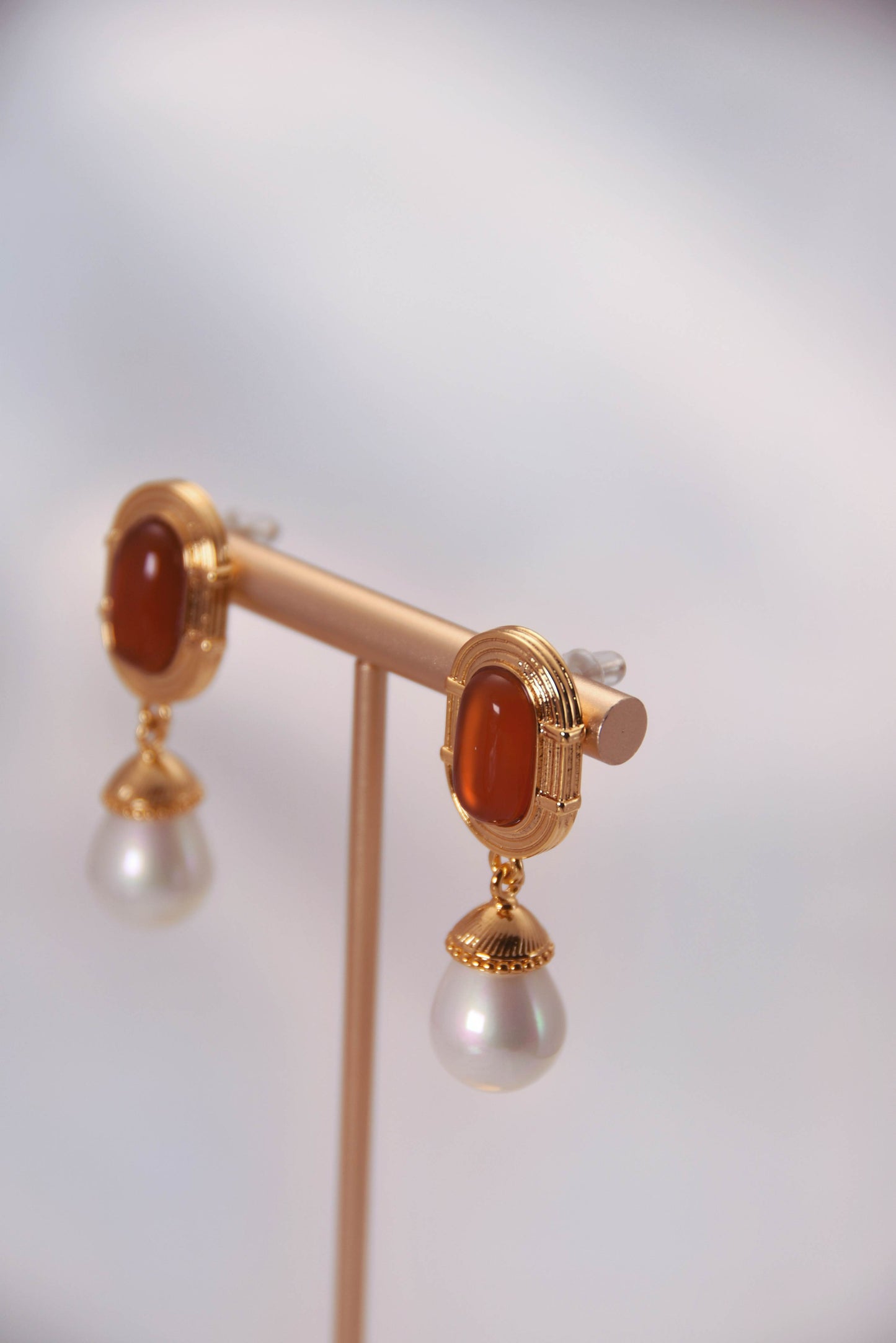 Vintage Ruby Pearl Drop Earrings