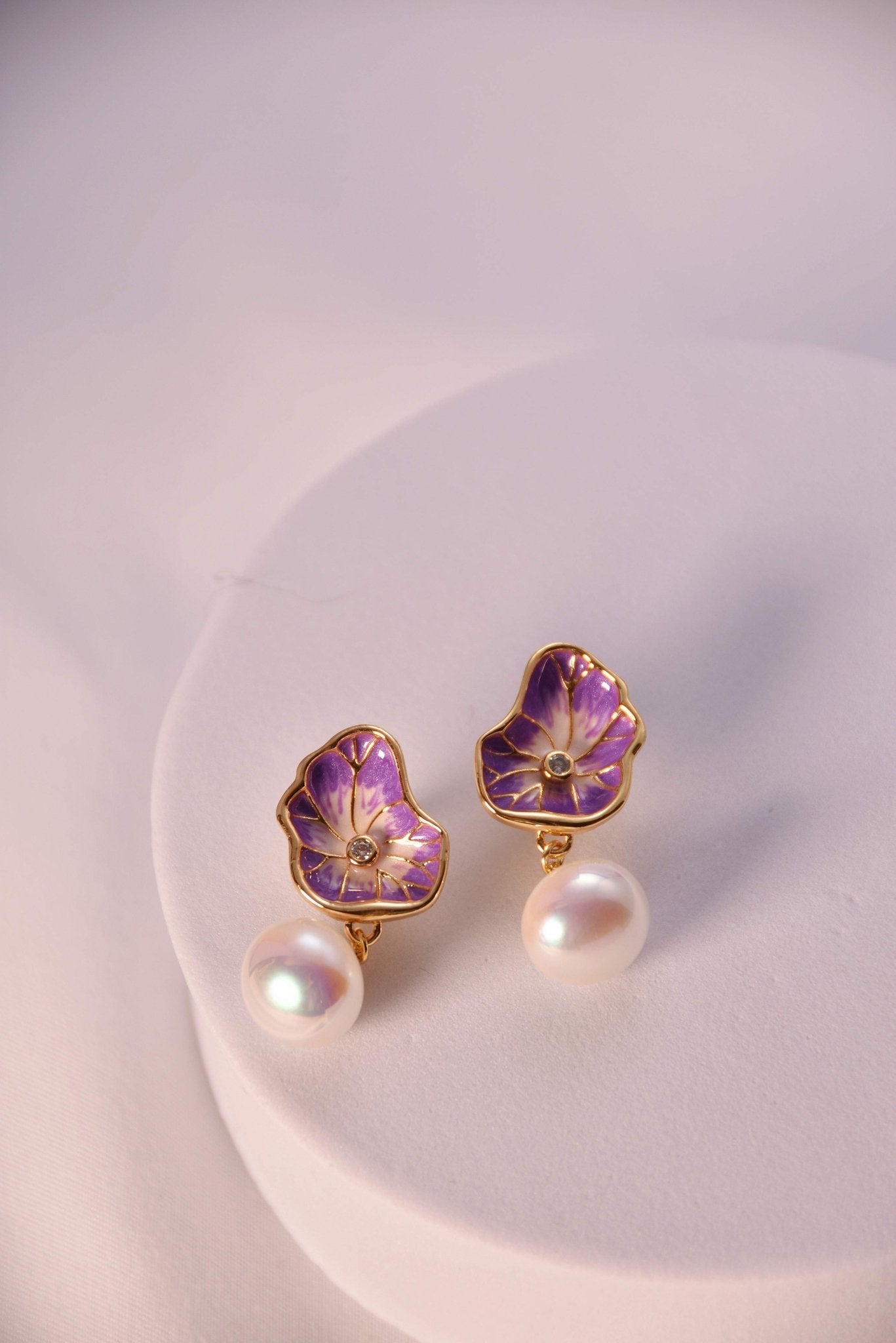 Elegant Hand - Painted Enamel and Pearl Drop Earrings (Available in Three Colors) - Spark Blossom Jewelry