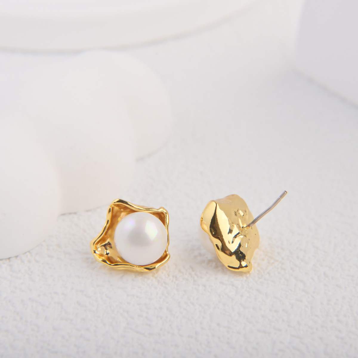 Gold - Plated Pearl Stud Earrings - Spark Blossom Jewelry