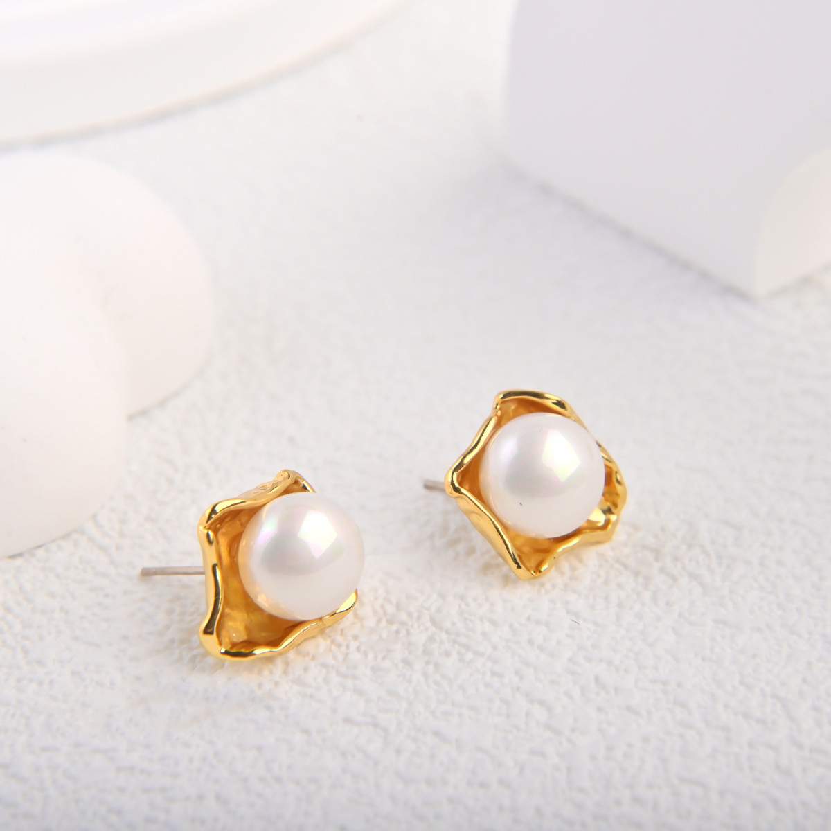 Gold - Plated Pearl Stud Earrings - Spark Blossom Jewelry