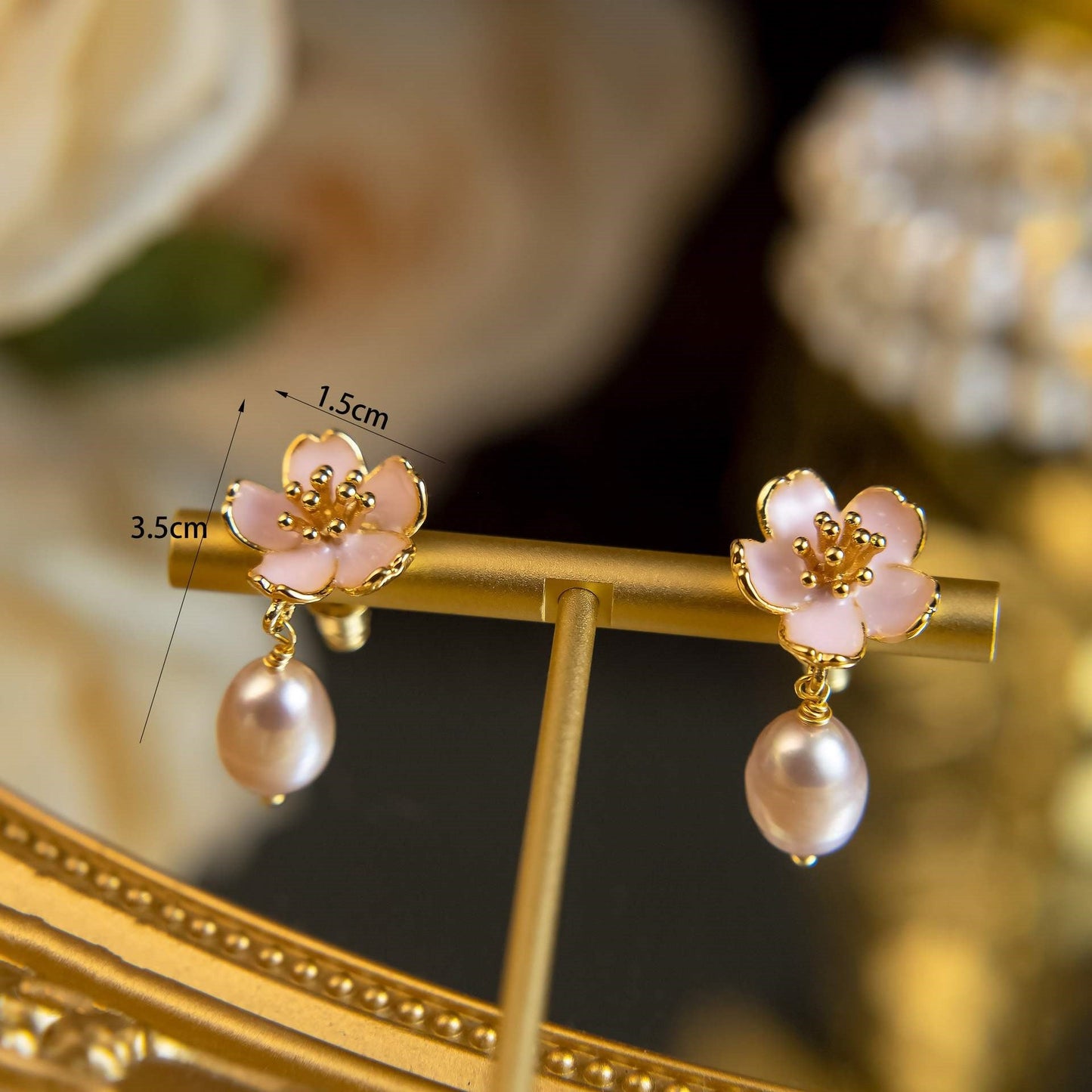 Pink Flower Pearl Earrings - Spark Blossom Jewelry