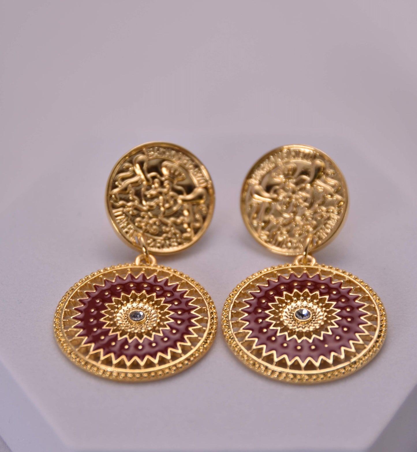 Gold Medallion Dangle Earrings