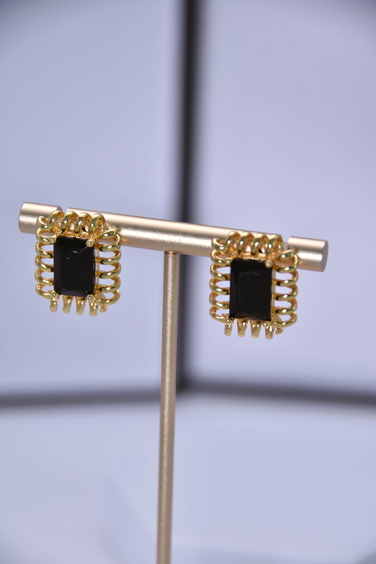 Elegant Black Gemstone Stud Earrings