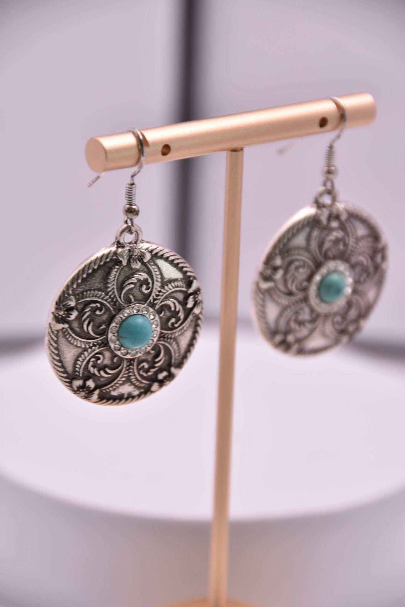 Antique Silver Earrings with Turquoise Accent - Spark Blossom Jewelry