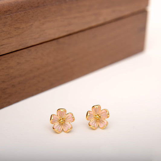 Cherry Blossom Gold Stud Earrings - Spark Blossom Jewelry