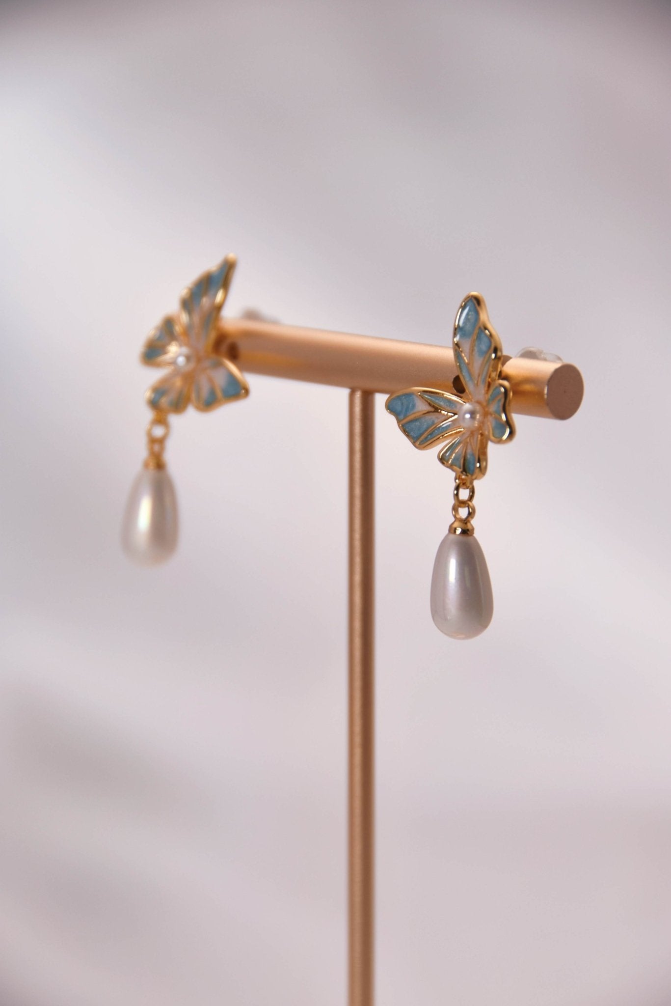 Elegant Butterfly Pearl Drop Earrings - Spark Blossom Jewelry