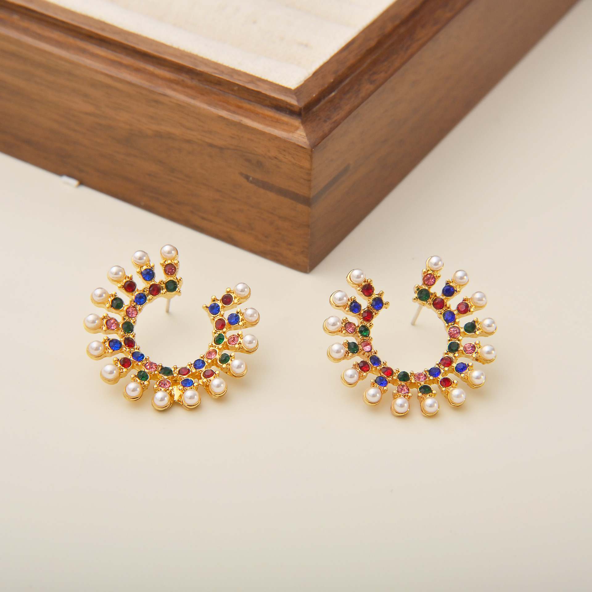 Elegant Colorful Rhinestone and Pearl Gold - Plated Earrings - Spark Blossom Jewelry