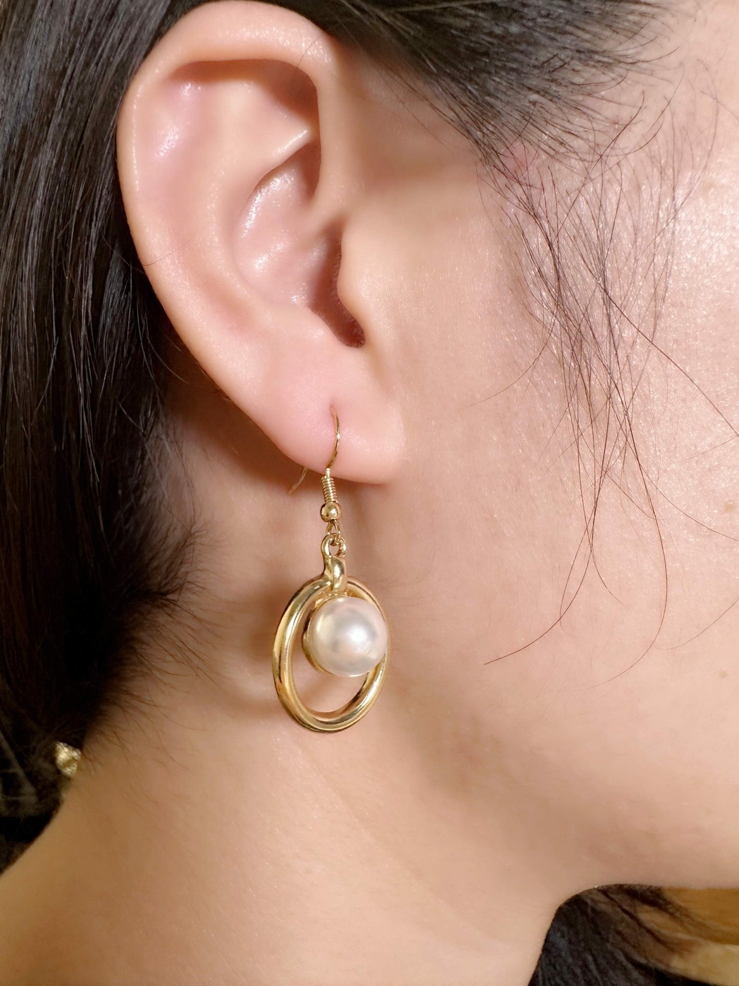 Elegant Gold Circle Drop Earrings with Pearls - Spark Blossom Jewelry