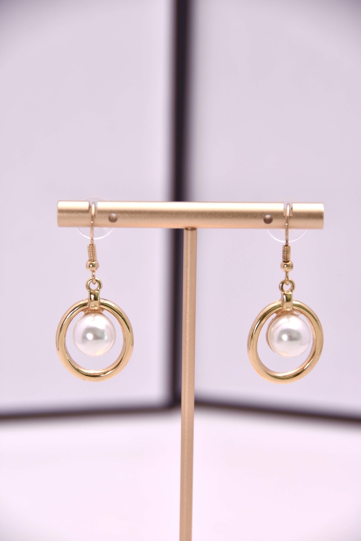 Elegant Gold Circle Drop Earrings with Pearls - Spark Blossom Jewelry