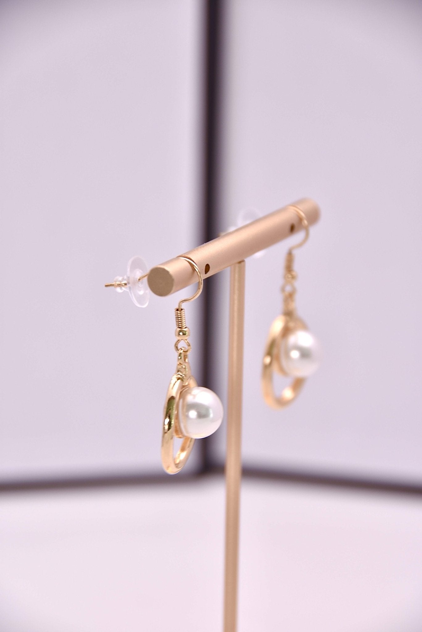 Elegant Gold Circle Drop Earrings with Pearls - Spark Blossom Jewelry