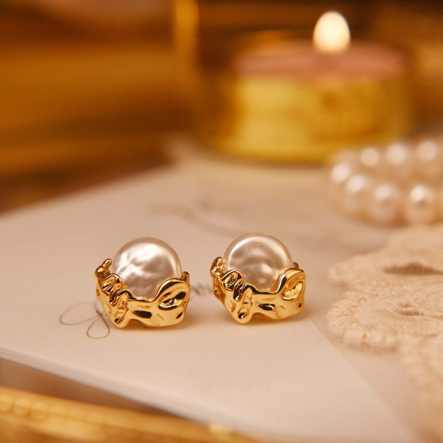 Elegant Gold Pearl Stud Earrings - Spark Blossom Jewelry