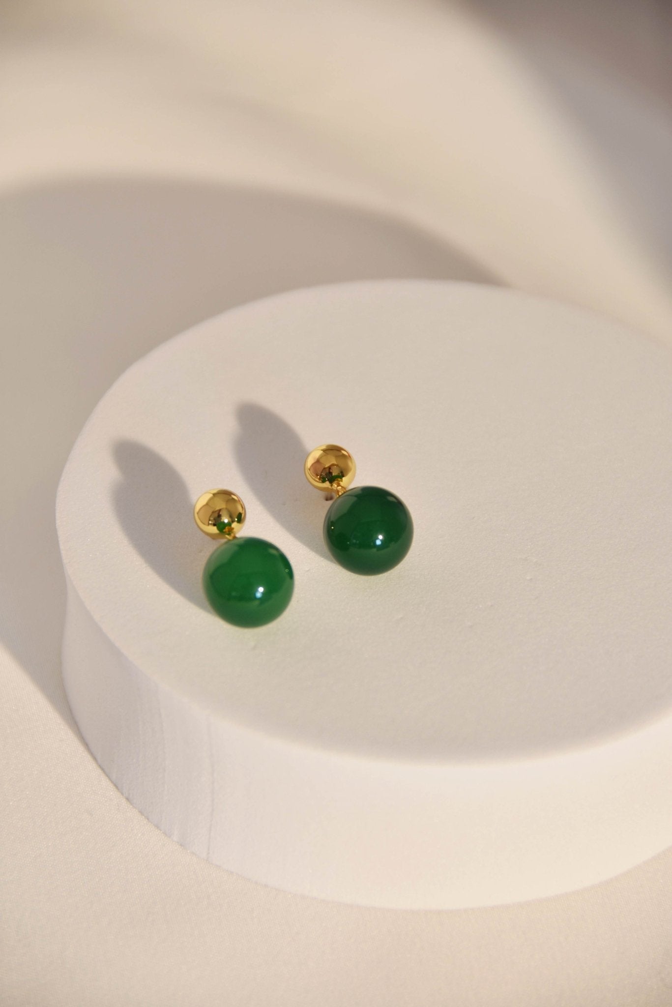 Elegant Green Agate and Gold - Plated Stud Earrings - Spark Blossom Jewelry