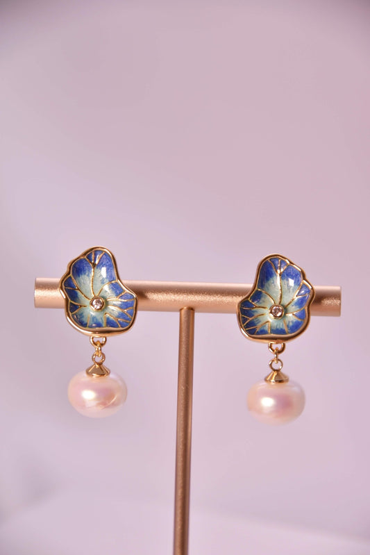 Elegant Hand - Painted Enamel and Pearl Drop Earrings (Available in Three Colors) - Spark Blossom Jewelry