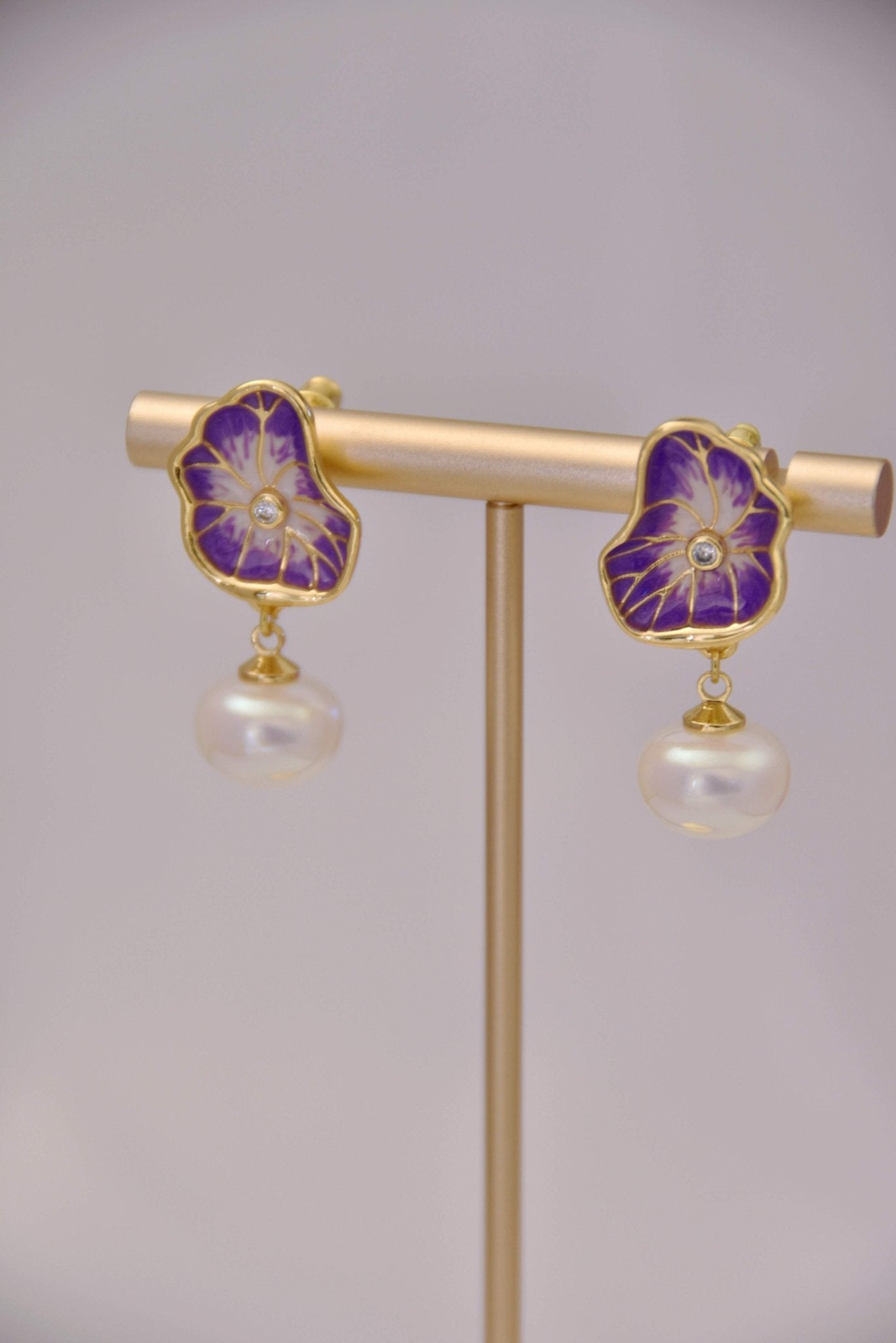 Elegant Hand - Painted Enamel and Pearl Drop Earrings (Available in Three Colors) - Spark Blossom Jewelry