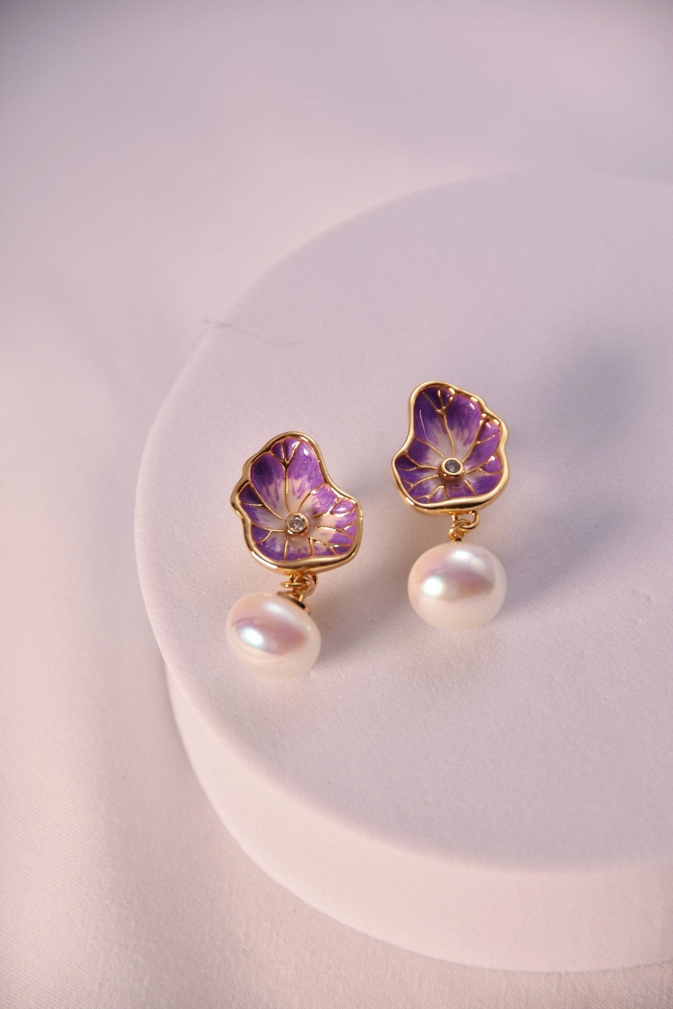 Elegant Hand - Painted Enamel and Pearl Drop Earrings (Available in Three Colors) - Spark Blossom Jewelry