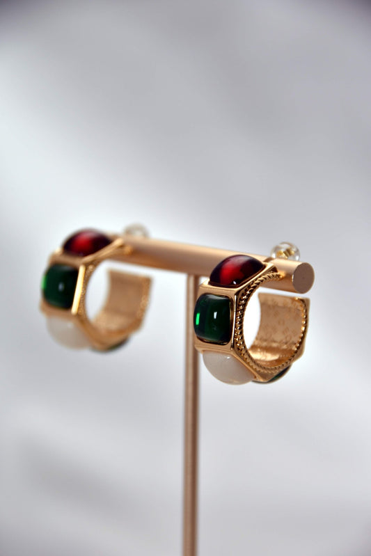 Elegant Multicolor Resin Gold - Plated C - Hoop Earrings - Spark Blossom Jewelry