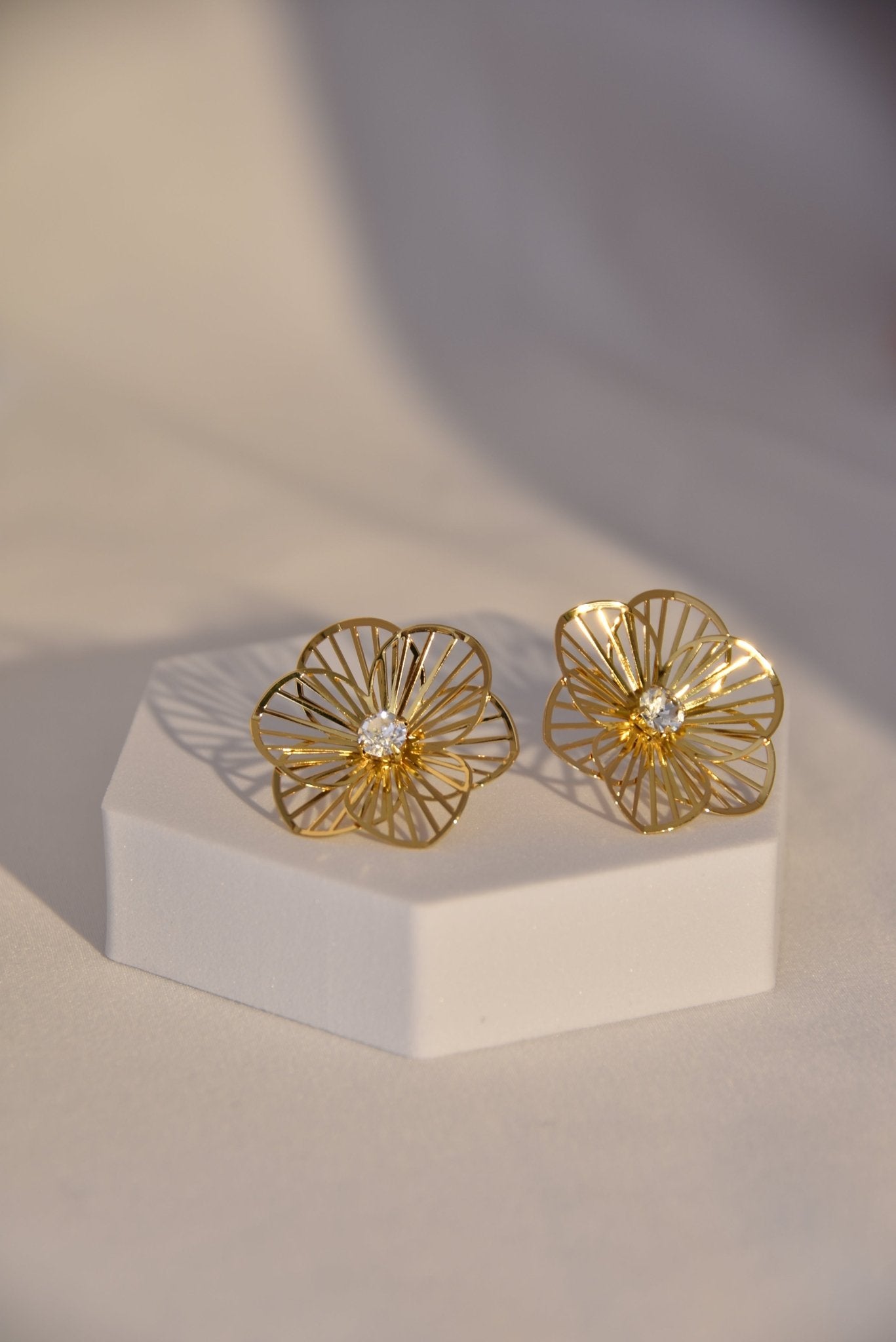 Floral Gold - Plated Stud Earrings - Spark Blossom Jewelry