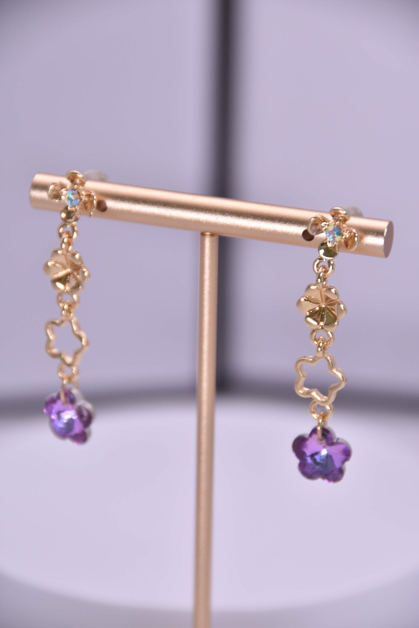 Gold Flower Drop Earrings with Cubic Zirconia - Spark Blossom Jewelry