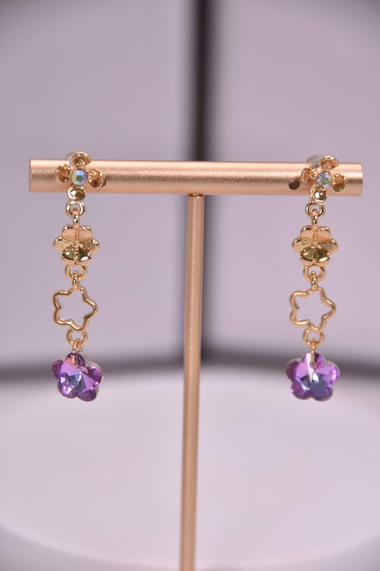 Gold Flower Drop Earrings with Cubic Zirconia - Spark Blossom Jewelry