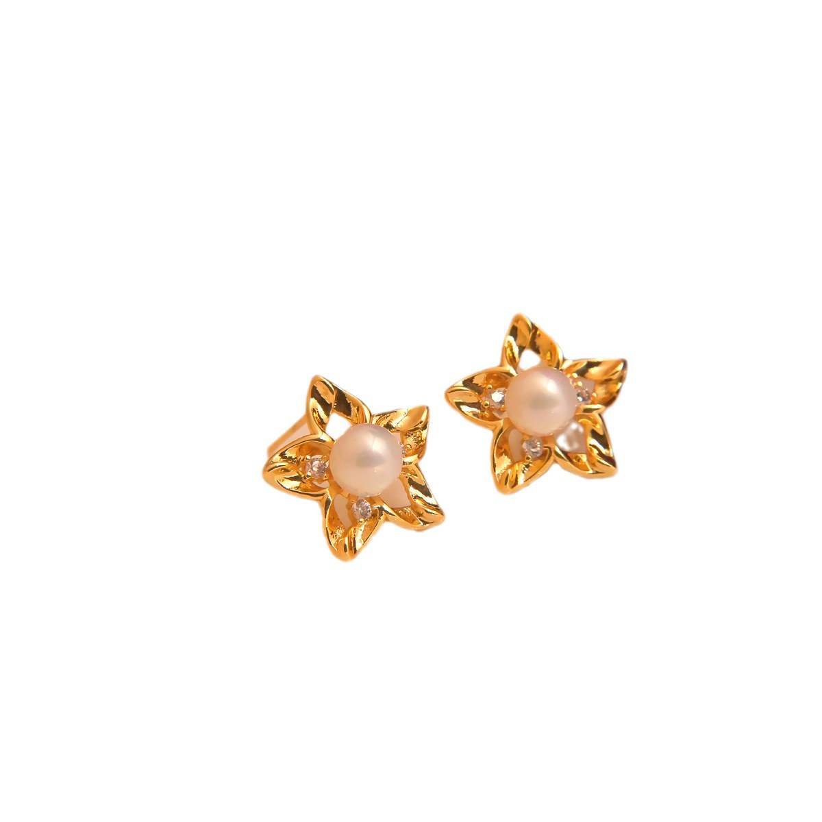 Gold Star Pearl Earrings - Spark Blossom Jewelry