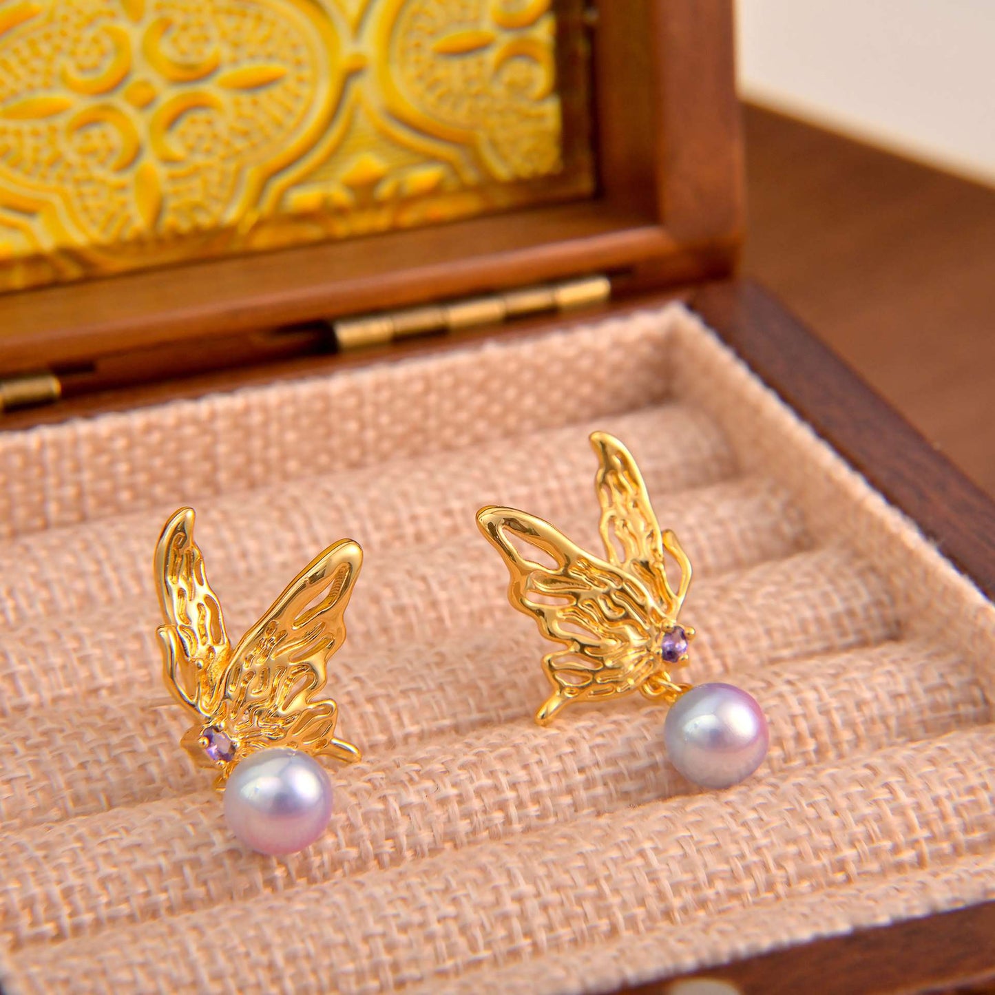 Golden Butterfly Wing Pearl Drop Earrings - Spark Blossom Jewelry