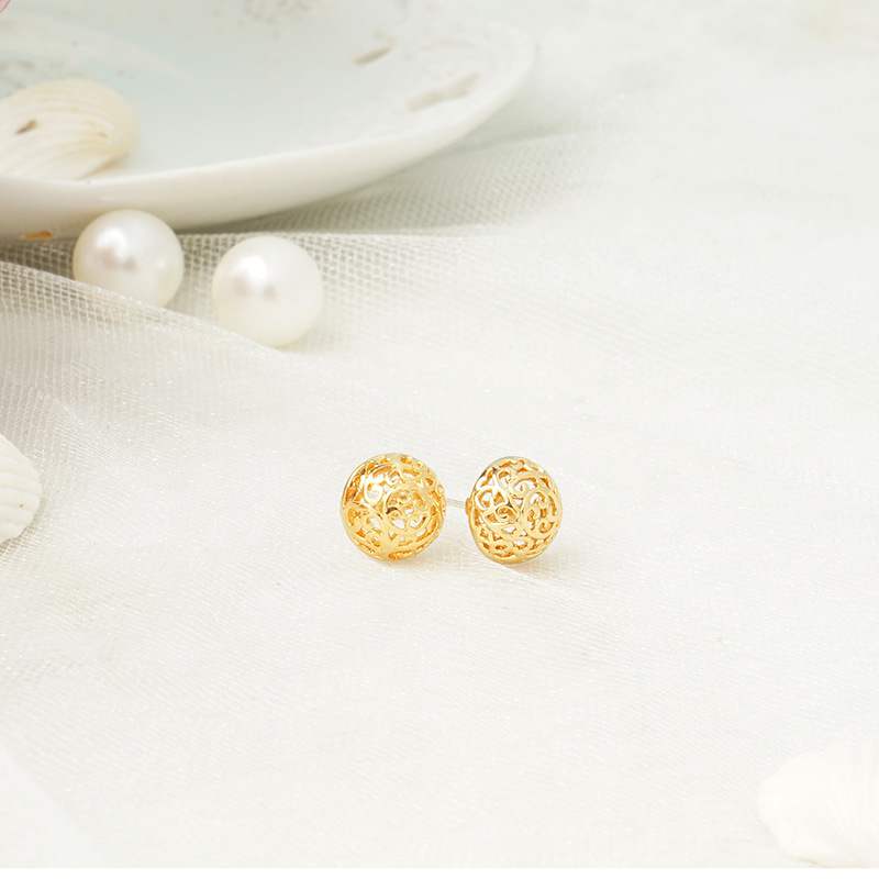 Hollow Gold Round Earrings - Spark Blossom Jewelry