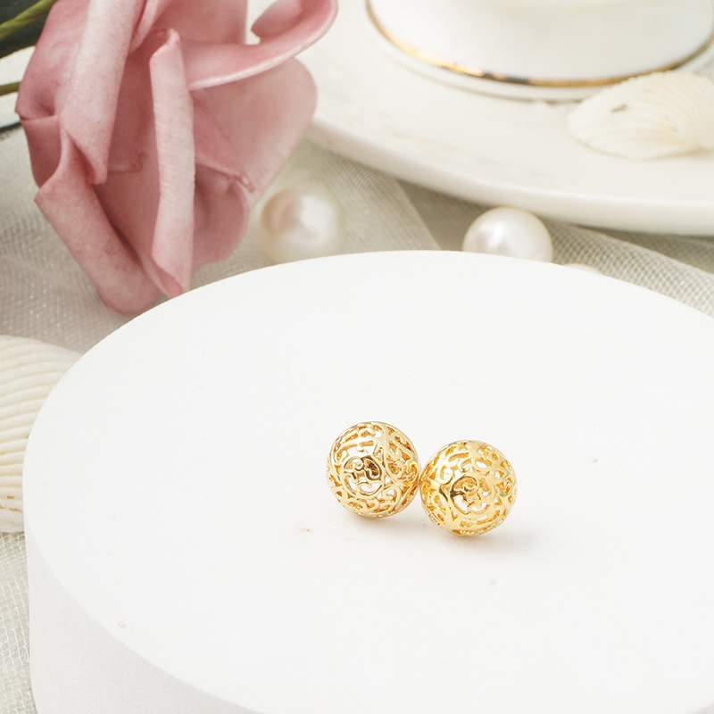 Hollow Gold Round Earrings - Spark Blossom Jewelry