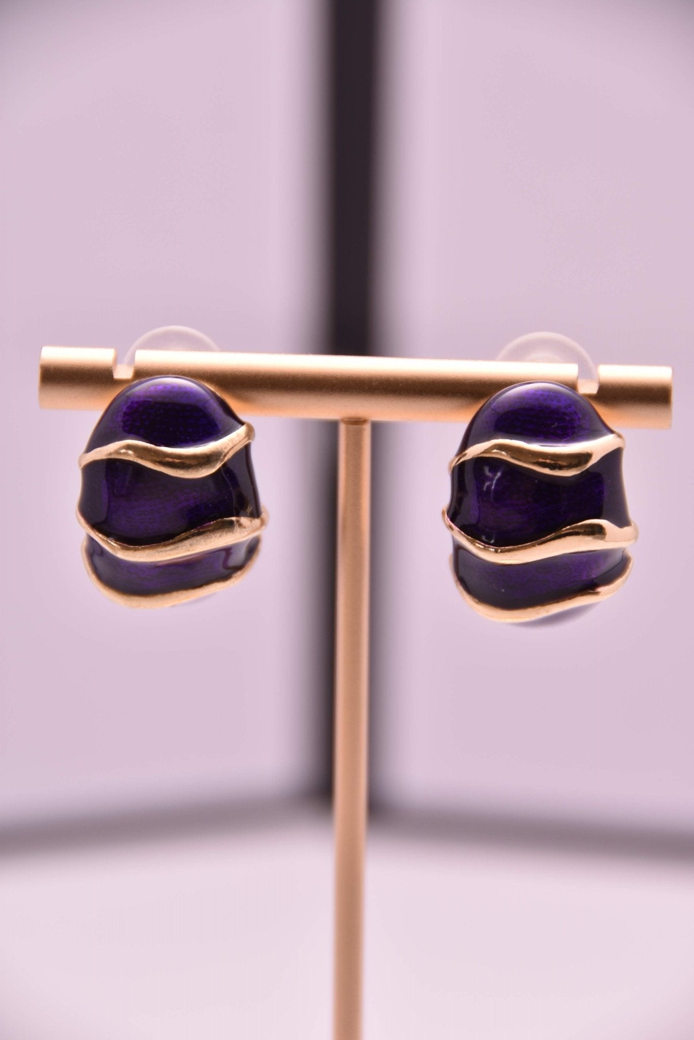 Modern Abstract Gold and Purple Enamel Earrings - Spark Blossom Jewelry