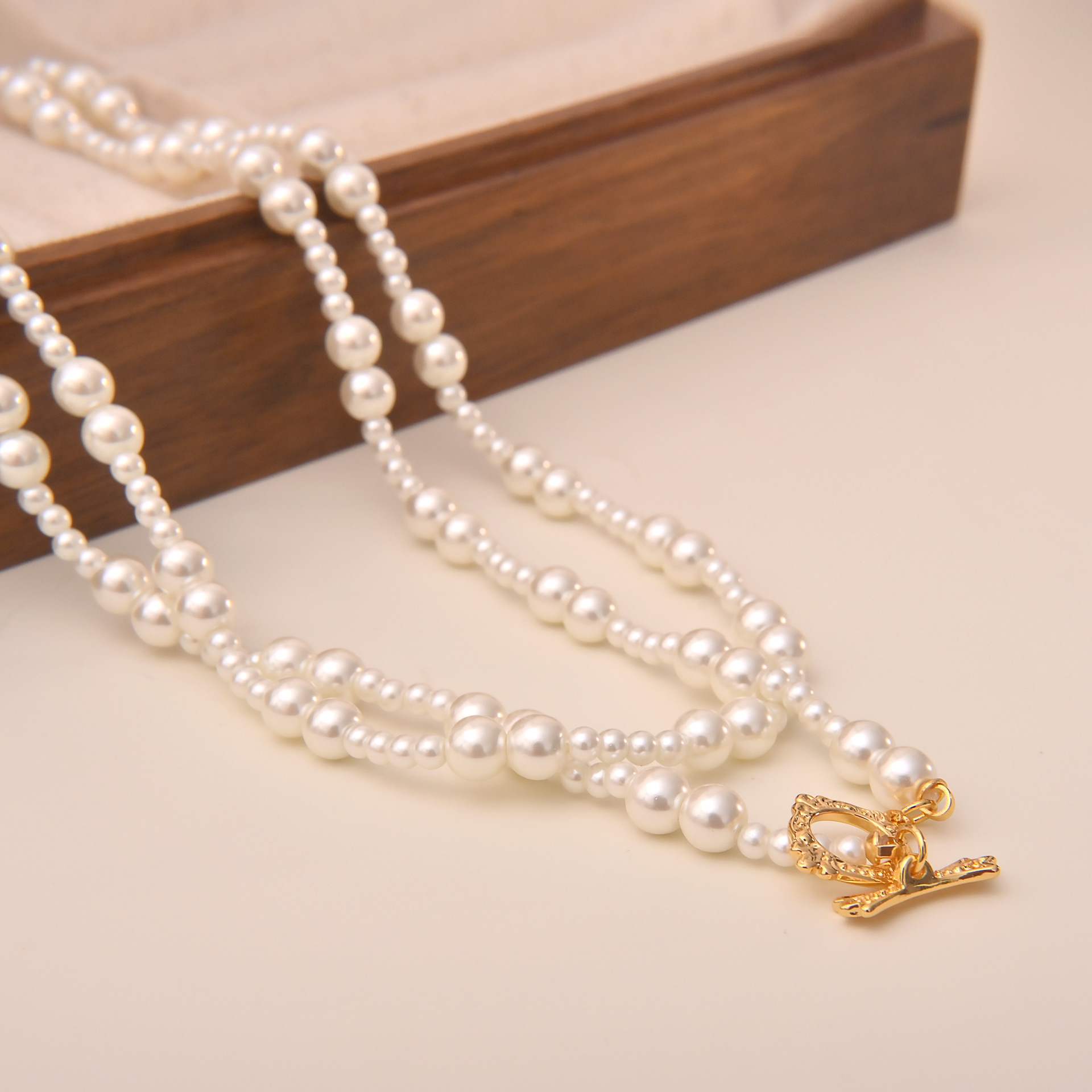 Multi - Strand Pearl Necklace with Gold Floral Clasp - Spark Blossom Jewelry