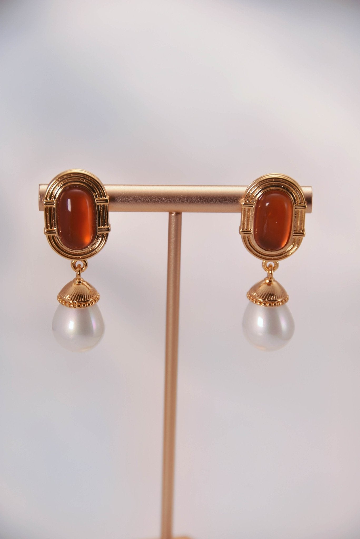 Vintage Elegance Red Agate and Pearl Drop Earrings - Spark Blossom Jewelry