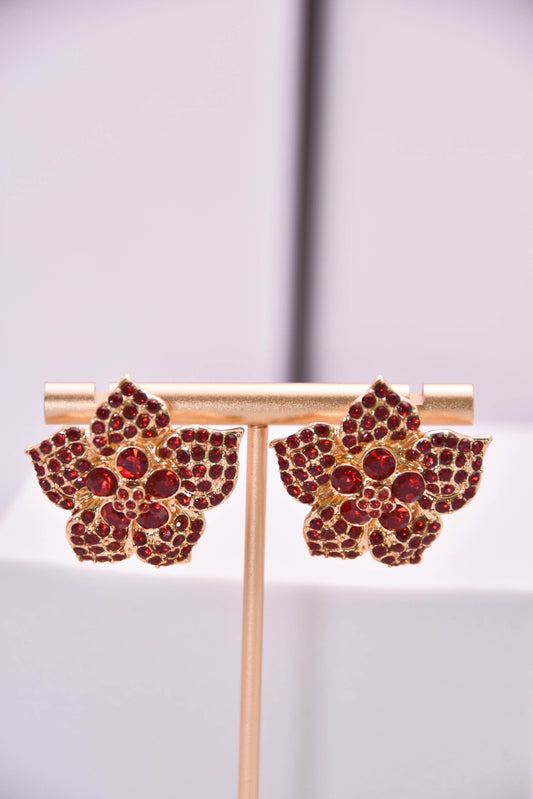 Vintage Floral Red Crystal Earrings - Spark Blossom Jewelry