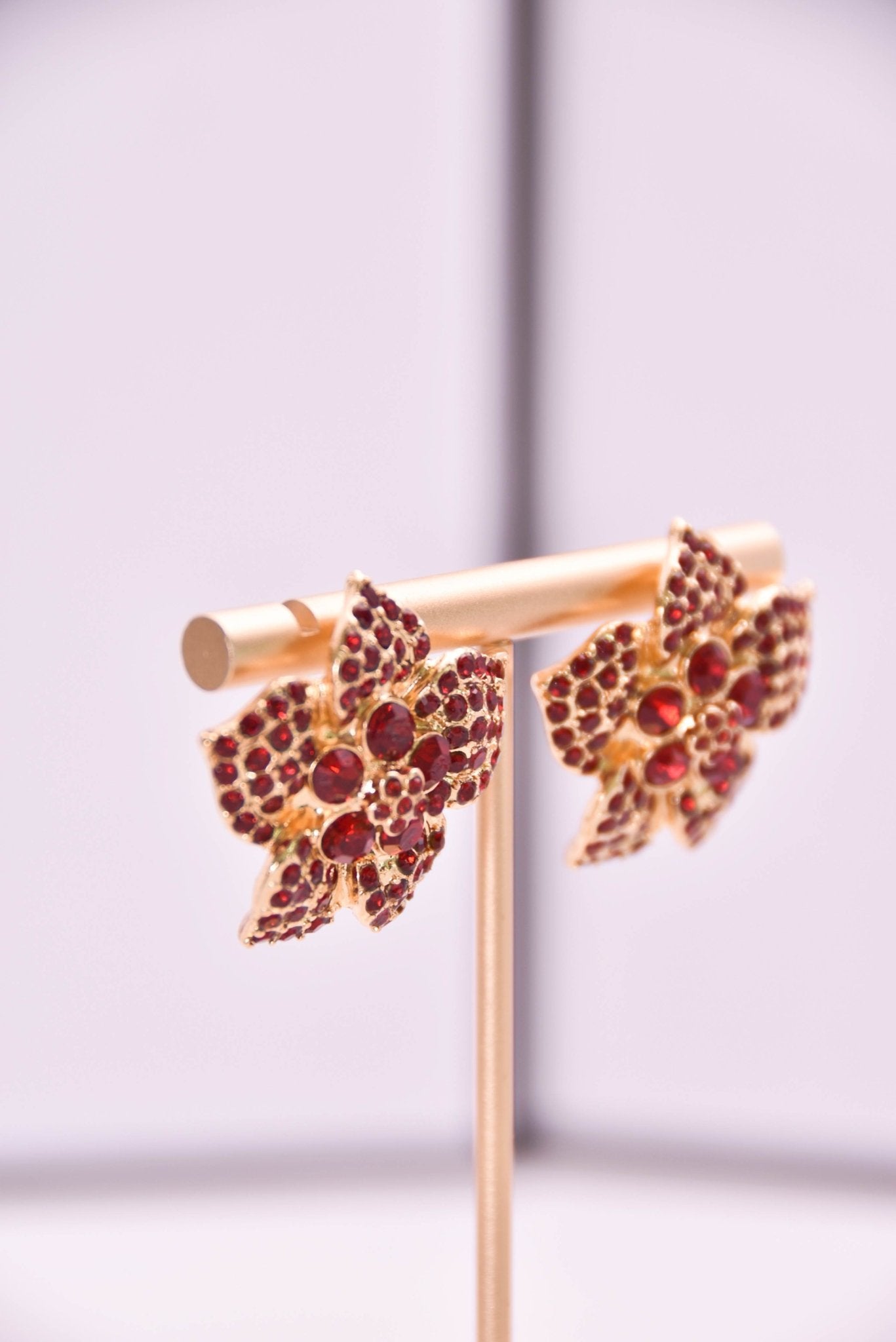 Vintage Floral Red Crystal Earrings - Spark Blossom Jewelry
