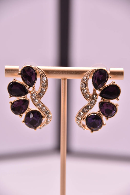 Vintage Gold - Plated Purple Gemstone Earrings - Spark Blossom Jewelry