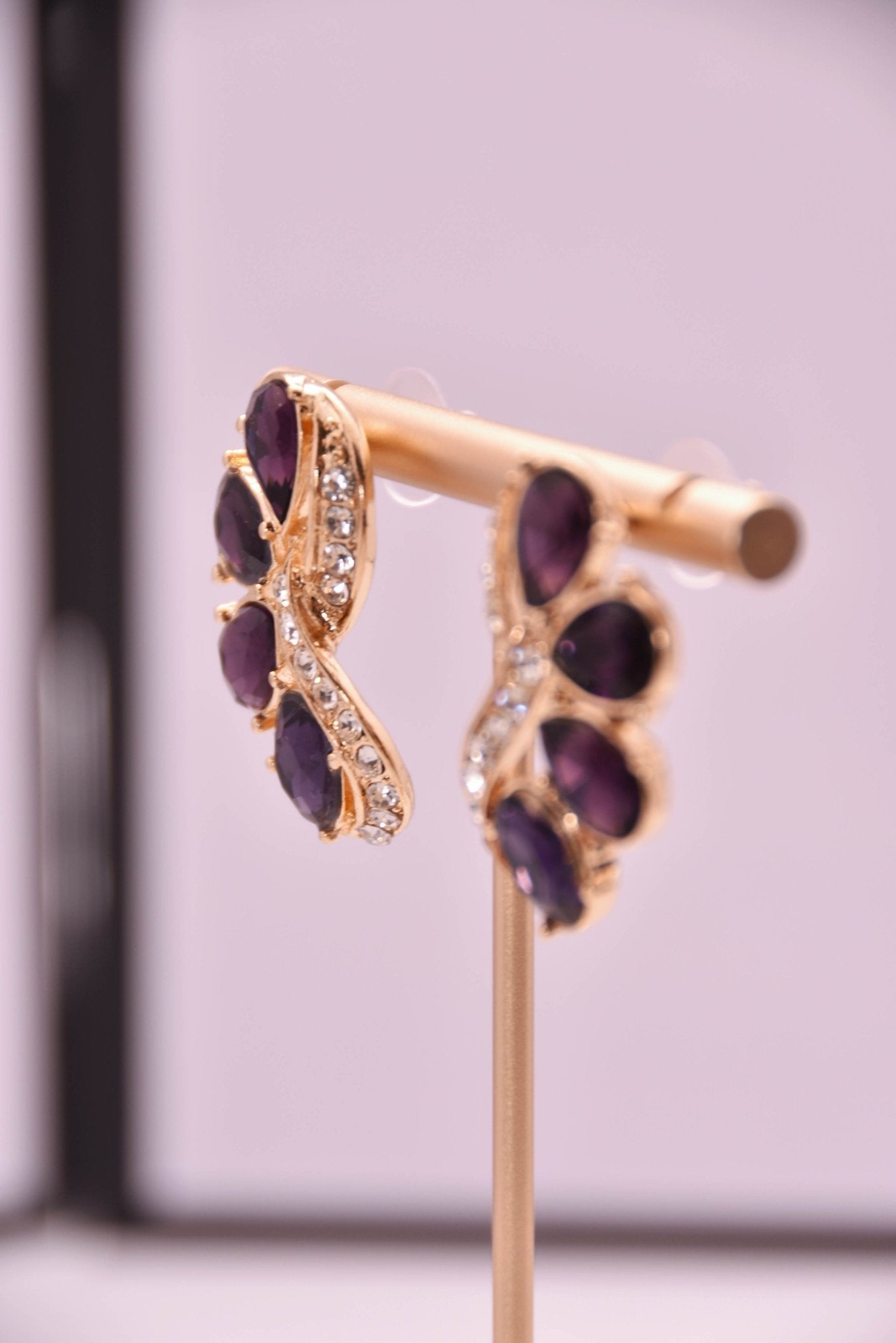 Vintage Gold - Plated Purple Gemstone Earrings - Spark Blossom Jewelry