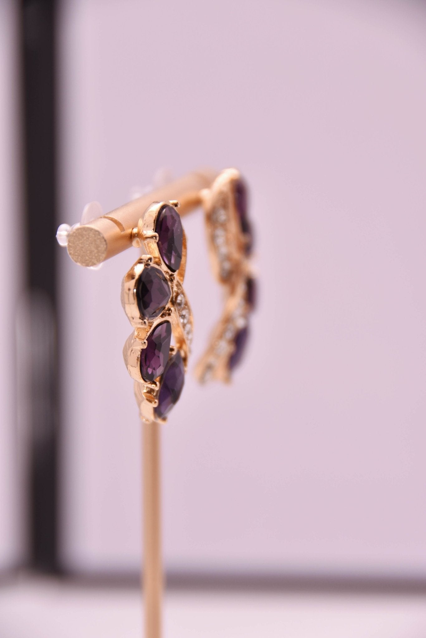 Vintage Gold - Plated Purple Gemstone Earrings - Spark Blossom Jewelry