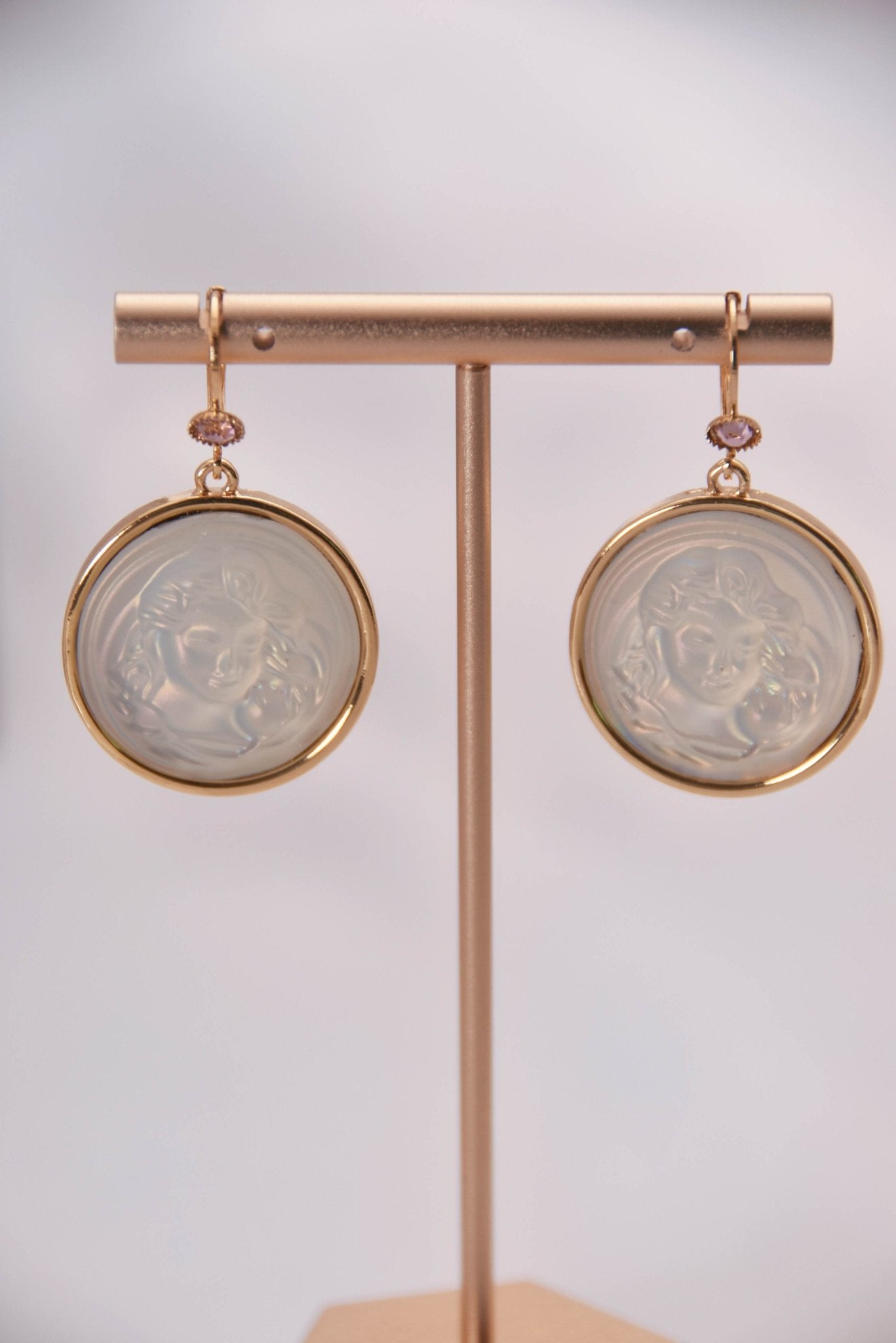 Vintage Gold - Plated Resin Cameo Drop Earrings - Spark Blossom Jewelry