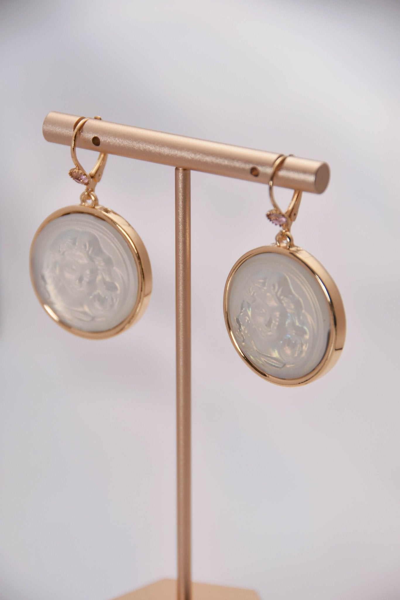 Vintage Gold - Plated Resin Cameo Drop Earrings - Spark Blossom Jewelry