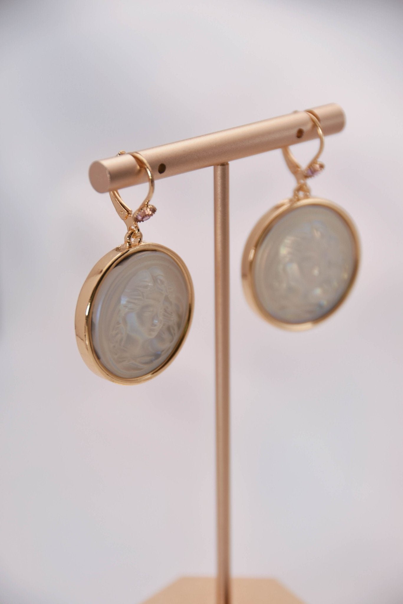 Vintage Gold - Plated Resin Cameo Drop Earrings - Spark Blossom Jewelry