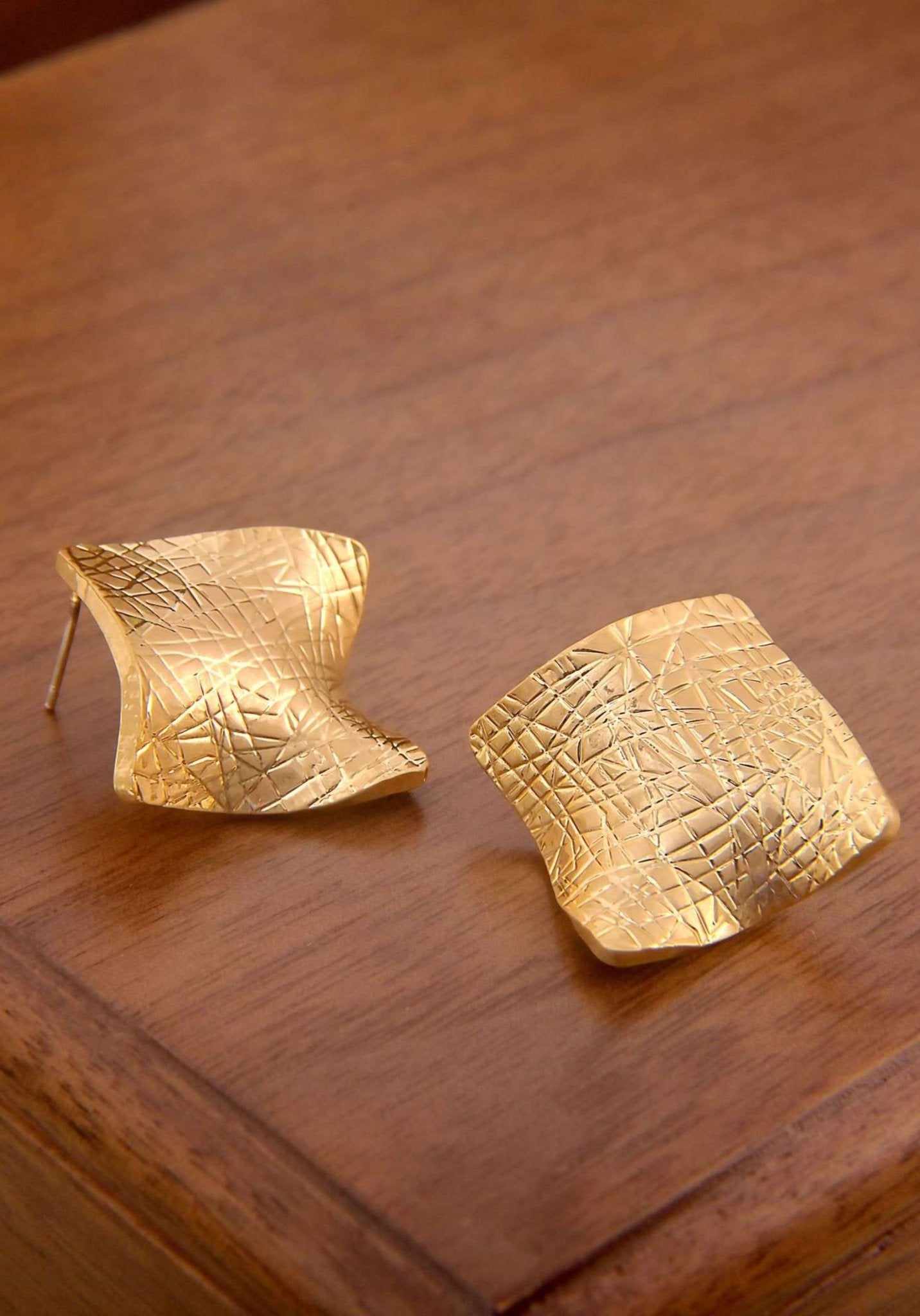 Vintage Gold - Plated Textured Stud Earrings - Spark Blossom Jewelry