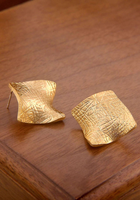 Vintage Gold - Plated Textured Stud Earrings - Spark Blossom Jewelry