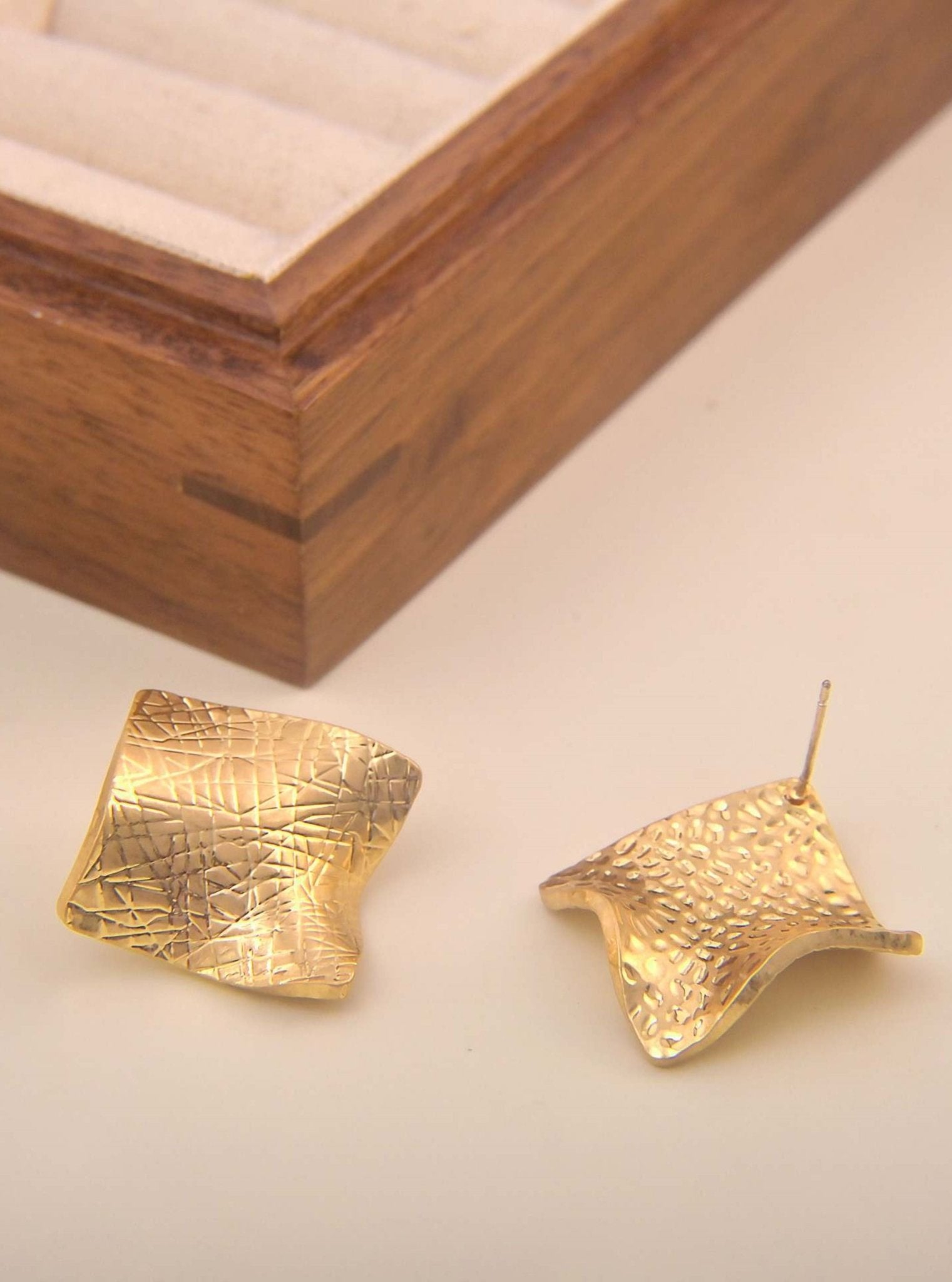 Vintage Gold - Plated Textured Stud Earrings - Spark Blossom Jewelry