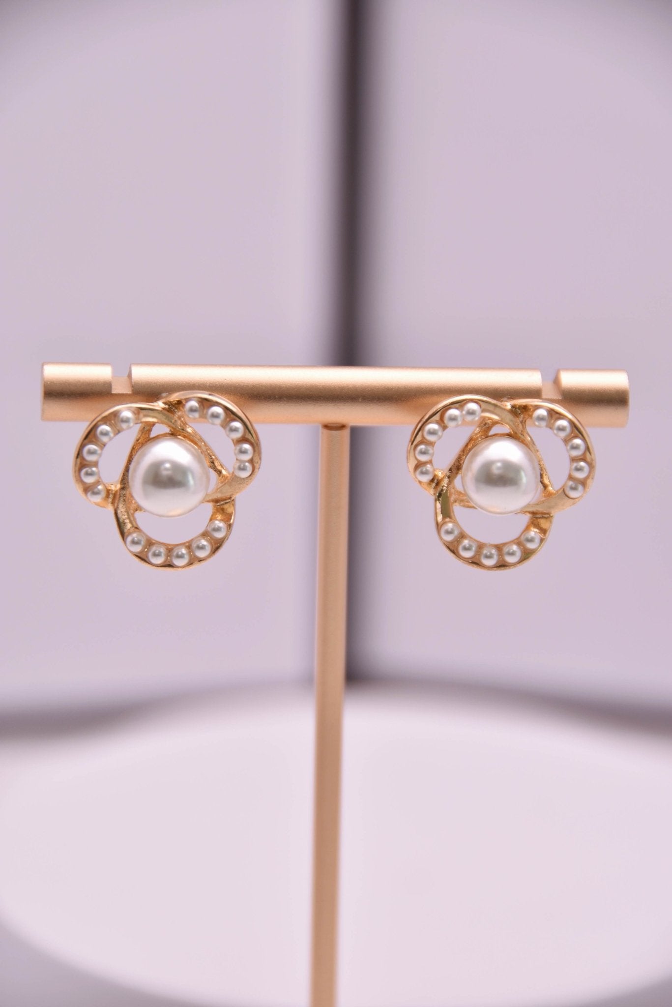 Vintage - Inspired Gold Pearl Stud Earrings - Spark Blossom Jewelry