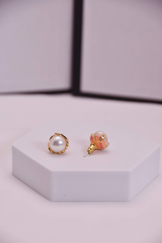 Vintage Style Gold - Plated Copper Mabe Pearl Stud Earrings - Spark Blossom Jewelry