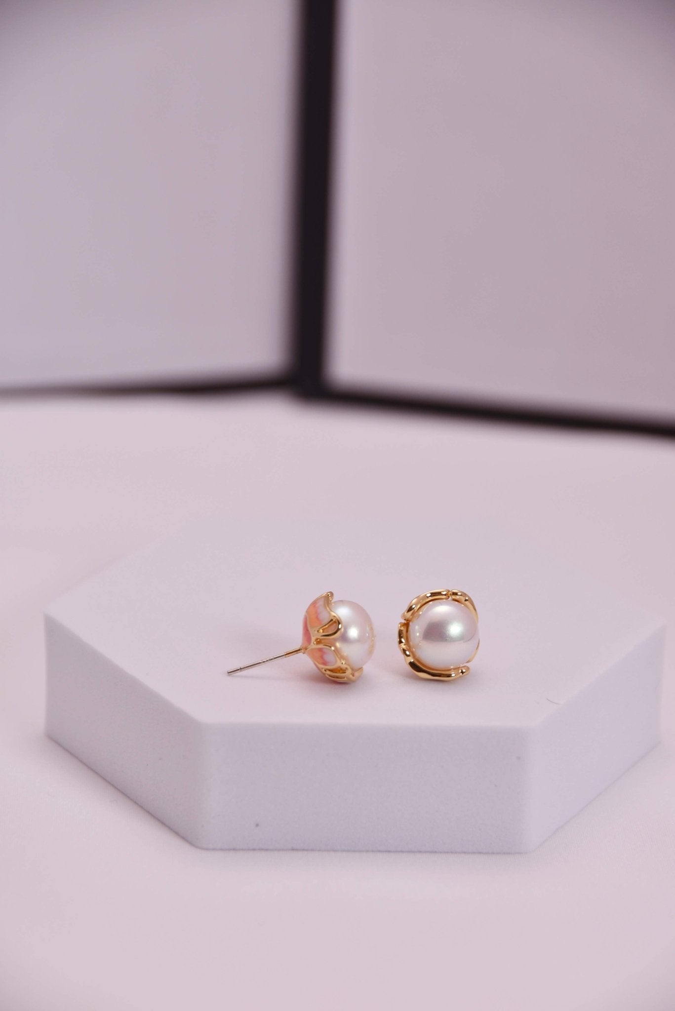 Vintage Style Gold - Plated Copper Mabe Pearl Stud Earrings - Spark Blossom Jewelry